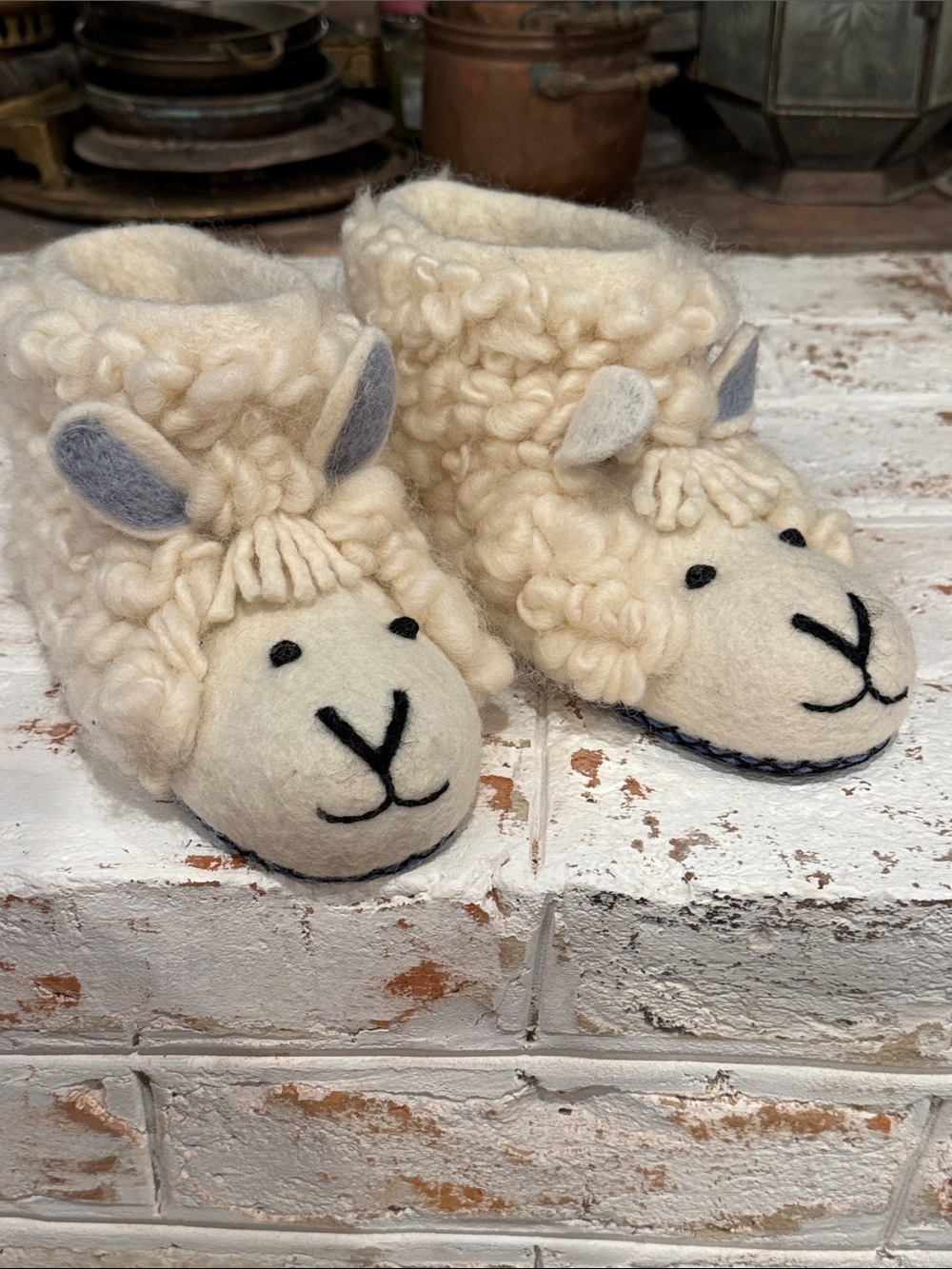 Cream Lamb Slipper Booties- Cozy Felt Animal Design